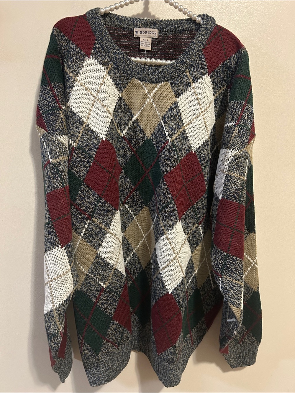 NEW VTG Windridge Men 2XLT Argyle Sweater 90s Grandpa Core Acrylic Plaid Knit